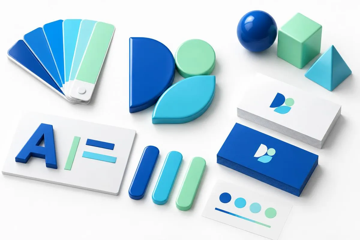 Creedt Tech — Colour swatches, logo shapes and business cards illustrating brand identity design