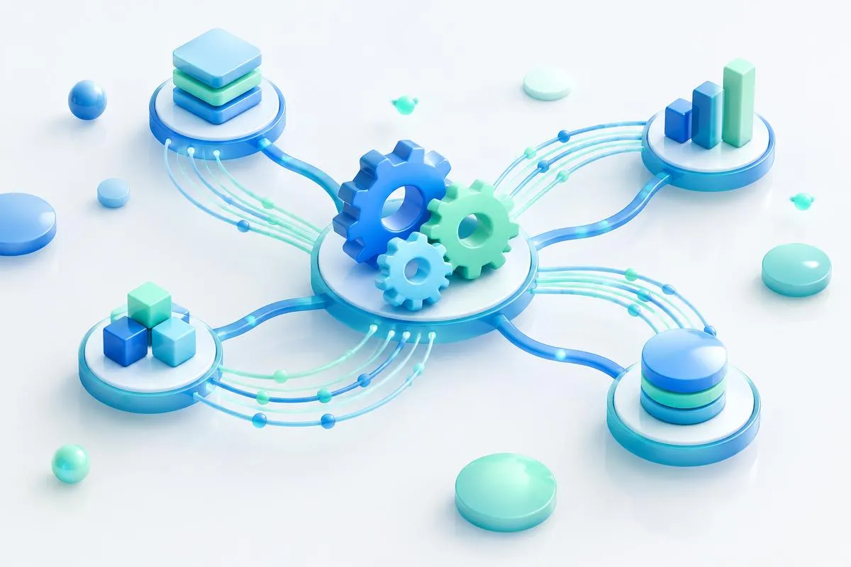 Creedt Tech — Connected systems and gears illustrating business process automation