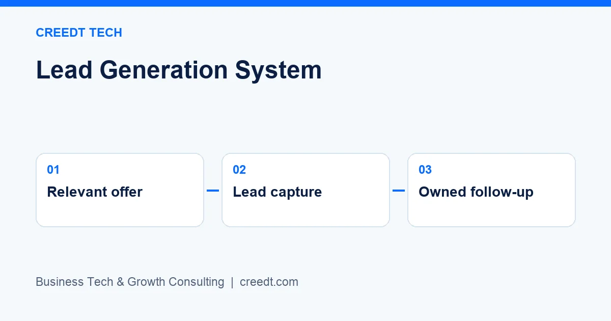 Creedt Tech — Three-stage framework: Relevant offer → Lead capture → Owned follow-up