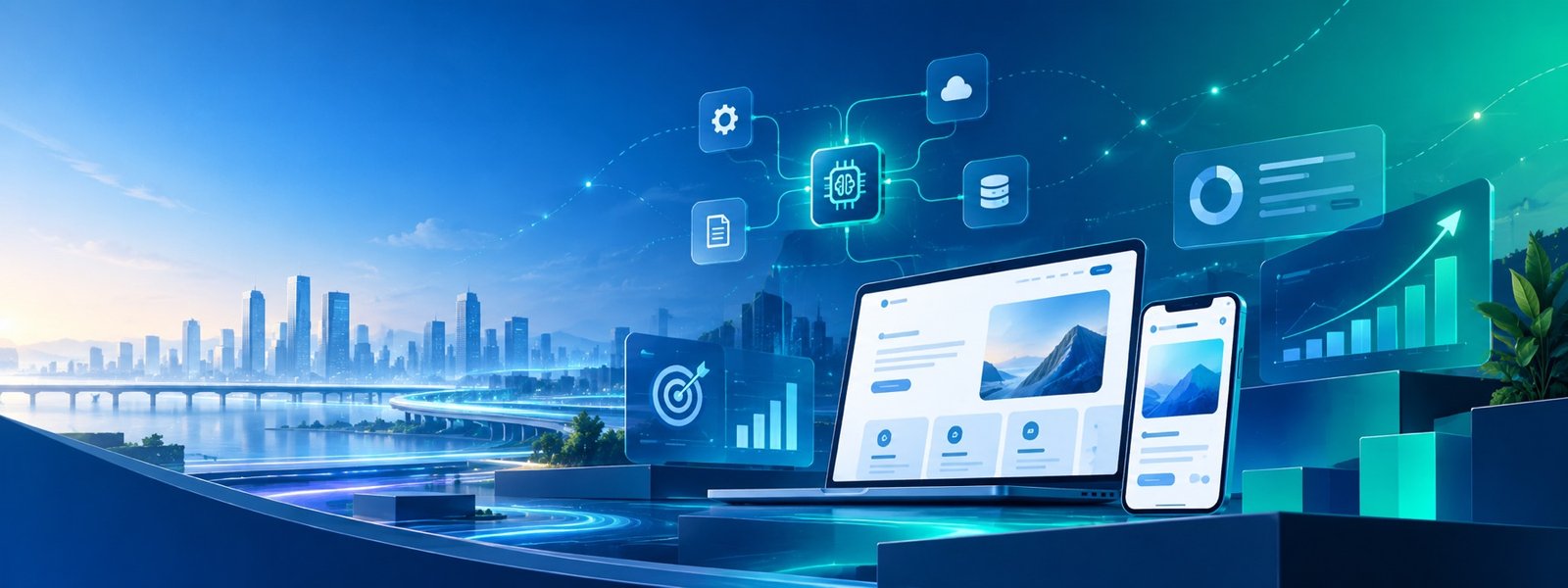 Creedt Tech digital growth strategy banner with technology branding marketing automation and business growth visuals