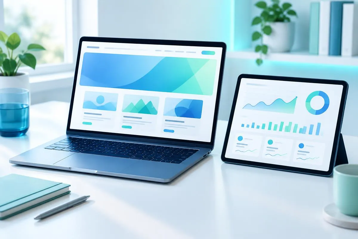 Creedt Tech — Laptop and tablet showing modern website layouts and analytics dashboards